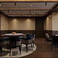 Elegant Private Room Interior With Round Dining Table Chairs Wall Art And Ceiling Lights 3d model