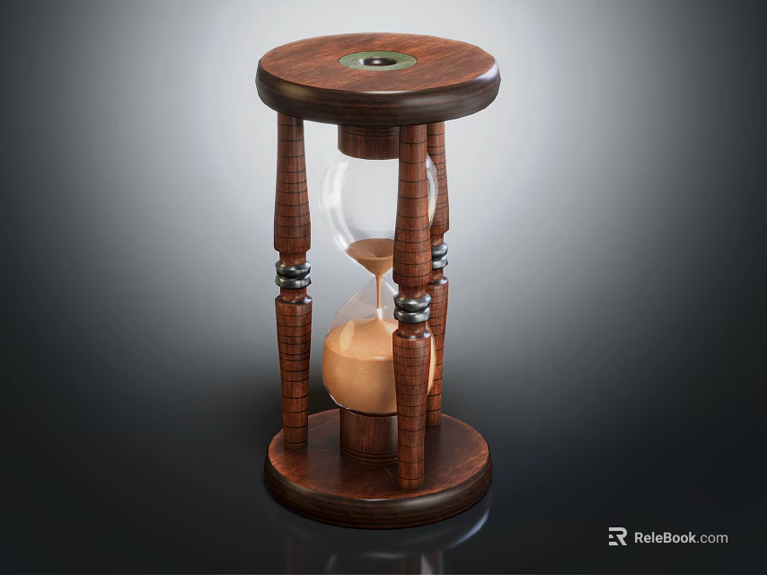 Decorative Wooden Hourglass Ornament with Glass Sand Timer and Carved Stand Base 3d model 