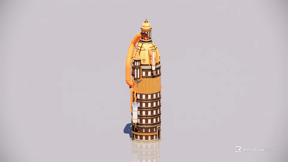 Ancient Architecture Tower Featuring Golden Top and Multi Layered Decorative Design 3d model 