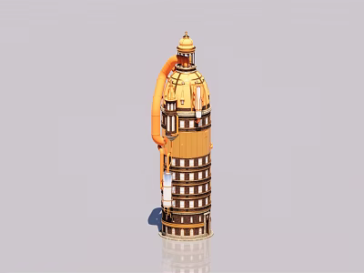 Ancient Architecture Tower Featuring Golden Top and Multi Layered Decorative Design 3d model