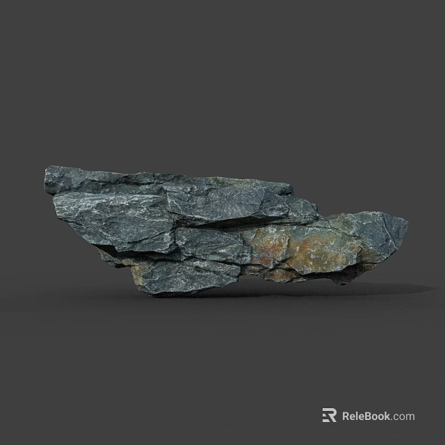 Natural Rock Formation with Layered Texture and Dark Gray Brown Tones 3d model 