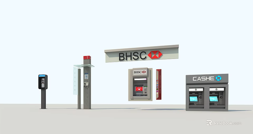 Public Facility With BHSC TRINCO ATM And Cash Self Service Terminals 3d model 