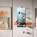 Modern Artistic Wall Decor With Geometric Shapes Spheres Frames Grid And Mask Design 3d model