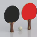 Professional Ping Pong Paddles With Black Red Surfaces And Wooden Handles And White Ball