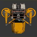 Futuristic Yellow Racing Vehicle With Black Checkered Accents And Mechanical Wing Structures