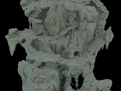 Intricate 3D Stone Mountain Structure With Winding Stairs And Cave Paths 3d model