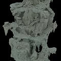 Intricate 3D Stone Mountain Structure With Winding Stairs And Cave Paths