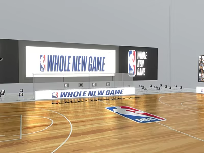 Basketball Gym Interior Featuring Wooden Floor NBA Logo Large Screen And Whole New Game 3d model