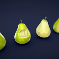 Fresh Green Pears Displayed in Whole Bitten and Sliced States on Dark Background