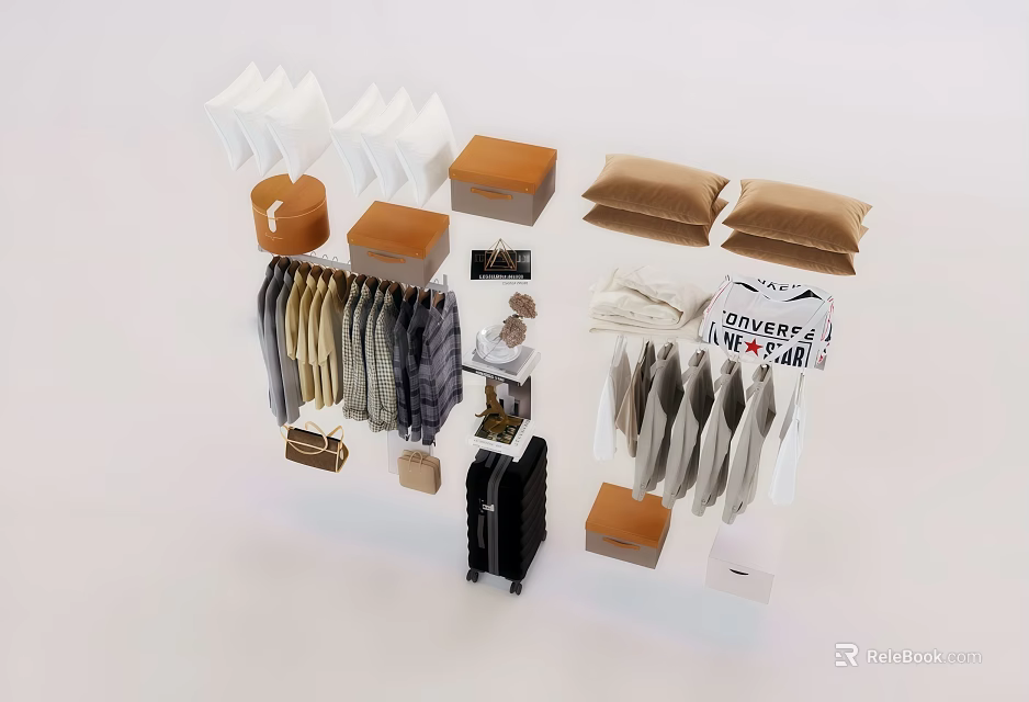 Fashionable Clothes Collection Including Hanging Folded Garments And Accessories 3d model 
