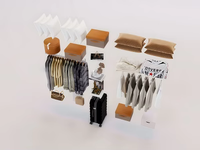 Fashionable Clothes Collection Including Hanging Folded Garments And Accessories 3d model