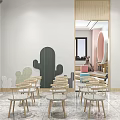 Cozy Modern Lounge Area Interior With Curved Sofa Stools And Colorful Wall Decor
