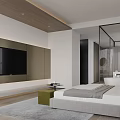 Modern Bedroom Interior With King Bed Floor Lamp Accent Chair And Window View