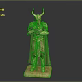 Mythical Warrior Statue With Horned Helmet Armor And Sword On Base