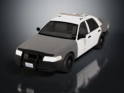 White And Gray Police Car With Roof Lights License Plate And Door Emblem 3d model