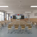 School Modern Bright Classroom With Desks Chairs Smart Podium Whiteboard Windows And Lighting