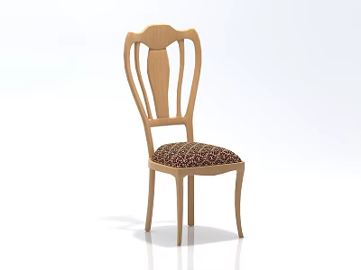 Classic Wooden Dining Chair With Carved Backrest And Patterned Upholstered Seat 3d model