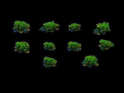 Various Green Decorative Plants With Lush Leaves And Different Shapes On Black Background 3d model