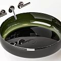 Modern Round Dark Green And Black Glass Washbasin With Faucet And Handles