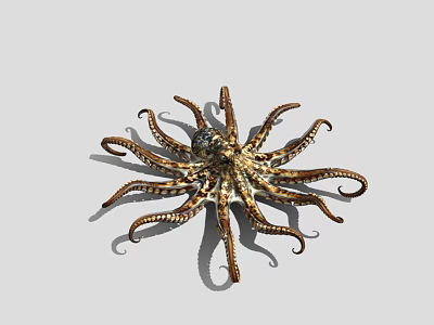 Detailed Octopus Aquatic Animal With Long Curved Tentacles And Brown White Spots 3d model