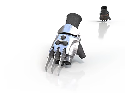 3D Rendered Claw Glove With Silver Metal Claws Black Fabric And Small Replica 3d model