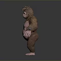 Gorilla 3D Model with Brown Fur Pink Belly Yellow Arm Straps Standing Pose Neck Decor