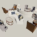 Modern Sofa Coffee Table Combination With Armchairs Decorative Pillows And Table Lamps