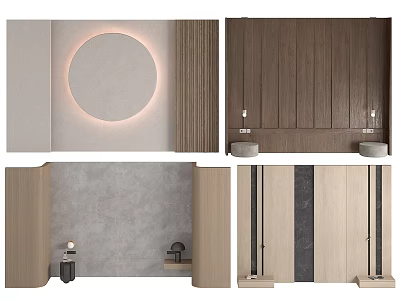 Modern Background Double Bed Interior With Wooden Frame And Wall Lighting 3d model
