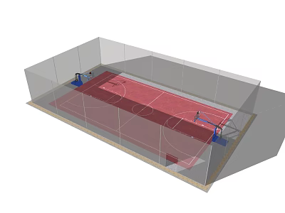 Indoor Basketball Court With Red Surface Transparent Walls And Standard Hoops 3d model