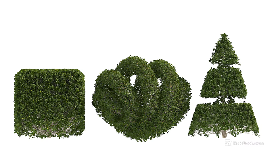 Artistically Trimmed Garden Shrubs in Various Shapes for Outdoor Landscaping Design 3d model 