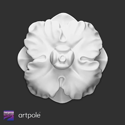 White Floral Ornamental Component With Intricate Petal Design And Central Detail 3d model