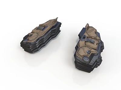Two Futuristic Mechanical Devices With Brown Black Color Scheme And Complex Structures 3d model