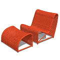 Stylish Orange Woven Lounge Chair With Modern Design And Matching Ottoman