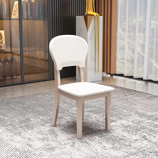Modern Minimalist Dining Chair With White Padded Backrest And Light Wood Legs In Elegant Interior 3d model 
