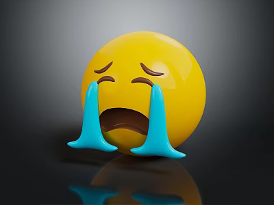 Yellow Crying Smiley Face Decorative Ornament Set With Blue Tears And Smooth Surface 3d model