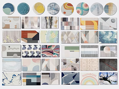 Various Patterned Square Rugs With Abstract Geometric And Colorful Designs 3d model