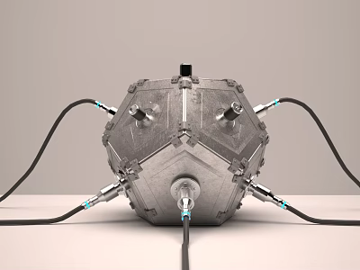 Advanced Metallic Sphere Weapon With Multiple Ports And Connecting Cables 3d model