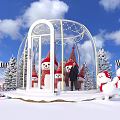 Festive Photo Spot With Glass Dome Snowmen Red Santa Hats Christmas Trees And Blue Sky 3d model