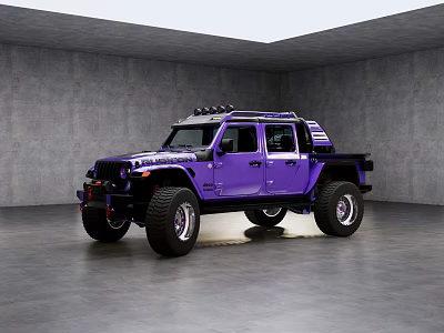 Purple Off Road Car With Large Tires And Roof Lights In Studio Setting 3d model