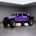 Purple Off Road Car With Large Tires And Roof Lights In Studio Setting