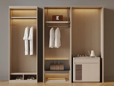 Modern Wooden Wardrobes with Hanging Space Shelves and Storage for Clothes Shoes and Accessories 3d model