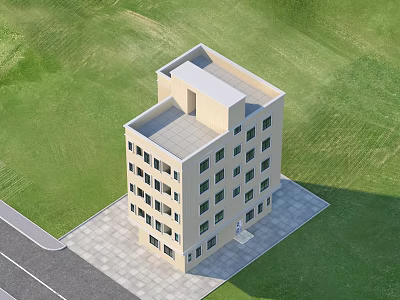 Beige Exterior Detached Villa With Green Lawn Paved Area And Roadside 3d model