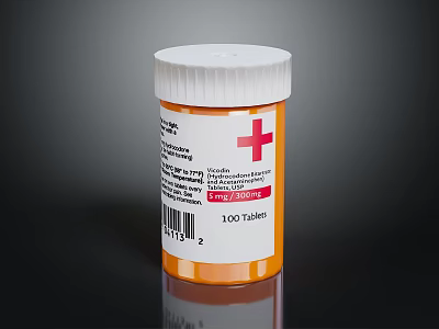 Orange Medicine Bottle With White Cap Red Cross Label And 100 Tablets 3d model