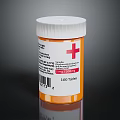 Orange Medicine Bottle With White Cap Red Cross Label And 100 Tablets