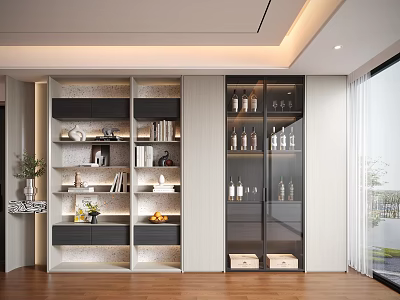 Modern Decorative Cabinet Interior Design With Open Shelves Glass Doors And Decorative Items 3d model