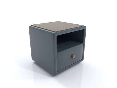 Modern Gray Bedside Table With Wooden Top And Single Drawer Design 3d model