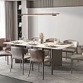 Modern Dining Table Set With Leather Chairs Flower Arrangement And Tableware 3d model