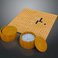 Traditional Household Go Game Set With Wooden Board And Lidded Stone Containers