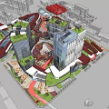 Modern Commercial Complex With Green Roof Open Plaza And Urban Surroundings