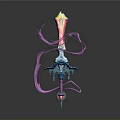 Colorful Fantasy Sword With Flowing Pink Ribbons Ornate Hilt And Decorative Details